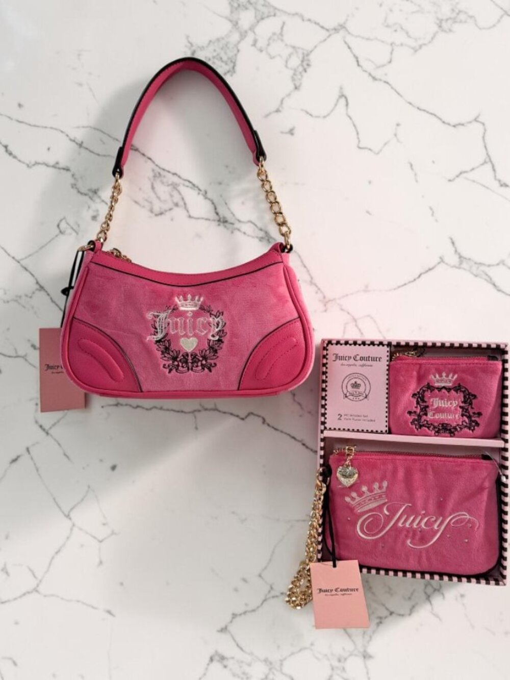 Juicy Couture Pink Free Love Heritage Shoulder Bag & Heritage Pouch Bundle Set